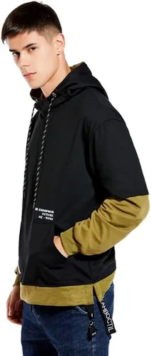 Vista 3 de GURUNVANI Sudadera con capucha de color de contraste para hombre Sudaderas con capucha de patchwork