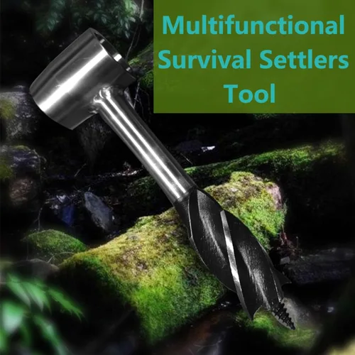 Vista 4 de Survival Settlers Tool Bushcraft - Llave de taladro manual de ojo escocés para madera, herramienta de supervivencia con bolsa de cuero y gancho