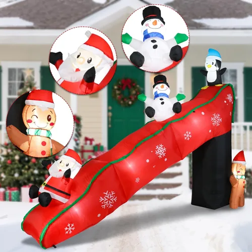 Vista 7 de Vipush Decoraciones Inflables Navideñas - Inflables de tobogán al aire libre, decoraciones navideñas inflables con luz LED, 2.95 m de pingüino