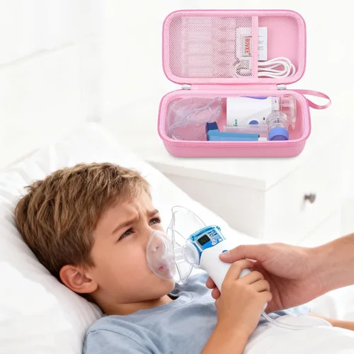 Vista 7 de BOVKE Estuche de transporte para nebulizador eléctrico de mano para adultos y niños, bolsa espaciadora de inhalador, nebulizador eléctrico portátil