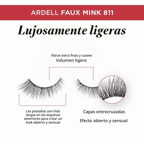Vista 4 de Ardell Pestañas postizas de visón sintético 811, banda invisible sin nudos, tiras de pestañas naturales finas, pestañas falsas reutilizables