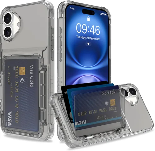 Vista 16 de Funda tipo cartera para iPhone 13 Pro Max con 3 ranuras para tarjetas de crédito, a prueba de golpes, híbrida, resistente, transparente Cubierta