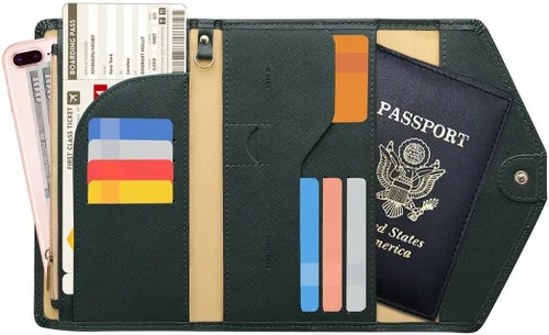 Vista 33 de Zoppen - Billetera de viaje con bloqueo RFID multiusos (Ver.4) Portatarjetas de pasaporte y vacunas, organizador de documentos de tres pliegues
