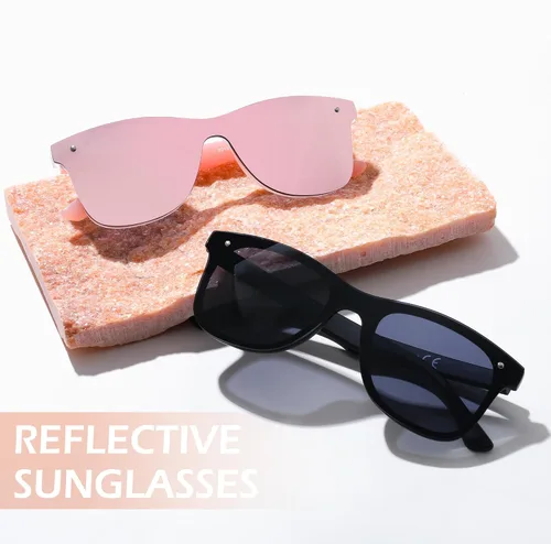 Vista 12 de FEISEDY Gafas de sol reflexivas de una pieza sin montura de moda con lentes de sol reflectantes B4155
