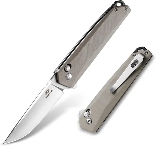 Vista 9 de MOSSY OAK Cuchillo plegable de bolsillo, hoja de 3.5 pulgadas de acero D2 con punta de caída, mango G10, cuchillo pequeño EDC con clip de cinturón