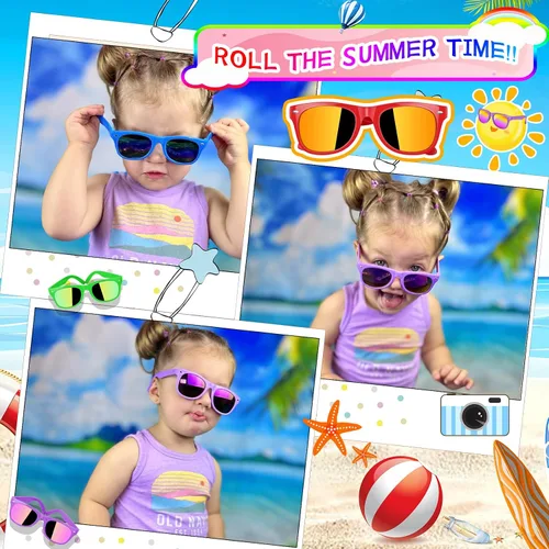 Vista 5 de Gafas de sol para niños a granel Paquete de 16 recuerdos de fiesta de neón para niños y niñas de 3 a 8 años Suministros para fiestas de cumpleaños