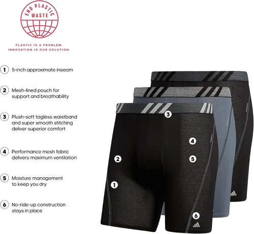 Vista 2 de adidas Calzoncillos tipo bóxer de malla deportiva para hombre (paquete de 3)