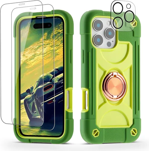 Vista 68 de Funda para iPhone 11 de 6.1 pulgadas con soporte de anillo, con 2 protectores de pantalla de vidrio, resistente a los golpes, resistente a
