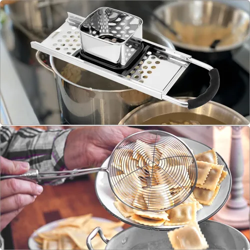 Vista 7 de QWORK Juego de Spaetzle Maker de acero inoxidable con mango de agarre cómodo y colador de araña