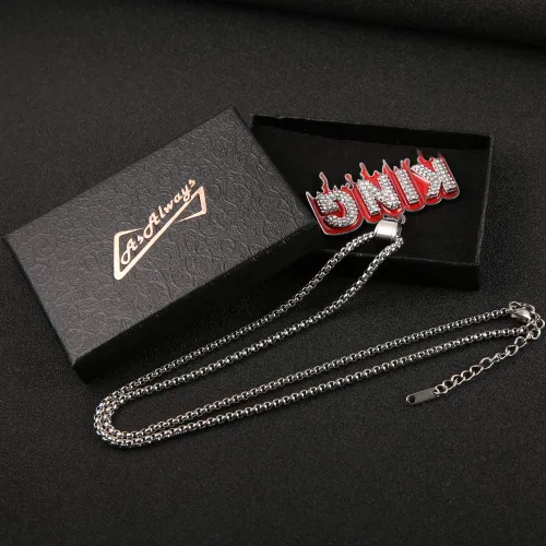 Vista 6 de AsAlways Hip Hop - Collar de acero inoxidable brillante con dije de circonita cúbica para hombres y mujeres, Acero inoxidable, Circonia cúbica