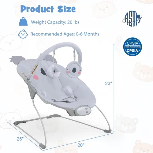 Vista 6 de BABY JOY Gorila para bebé, asiento portátil para bebé con vibración y música, barra extraíble y cubierta de tela, arnés de seguridad de 3 puntos
