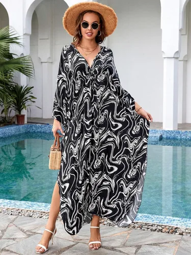 Vista 2 de Women's Wave Neck Turkish Caftan Ethnic Print Kaftans Floral Print Over Sized Caftans Lounge wear 8752