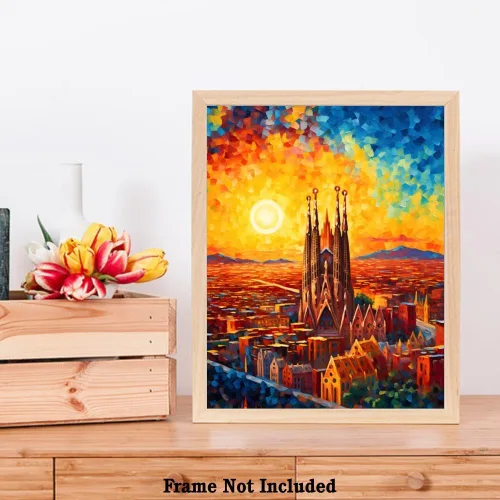 Vista 7 de Bestbuddy Pet 8x10 sin marco noche estrellada inspirada Sagrada Familia Barcelona España sitio histórico católico punto de referencia mundial Europa