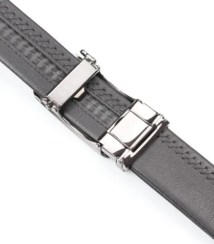 Vista 4 de Cinturón de vestir ajustable con trinquete para hombre, cuero negro, ribete para adaptarse
