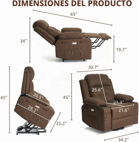 Vista 3 de Polar Aurora Silla elevadora eléctrica para ancianos, silla reclinable eléctrica con masaje térmico y vibratorio, silla de sala de estar