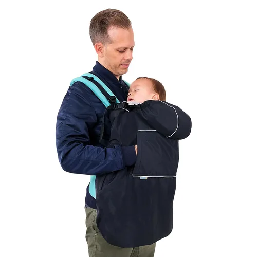 Vista 6 de JAN & JUL Funda impermeable para bebé con capucha y bolsillos, universal para portabebés y cochecitos (Negro)