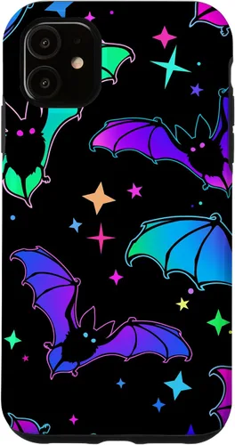 Vista 8 de iPhone 16 Gótico Bat Halloween Patrón Spooky Bats Lover Regalo en funda negra