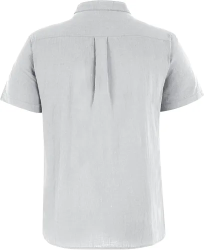 Vista 3 de Camisa casual de manga corta con botones para hombre, de lino, algodón, con solapa, color liso, con bolsillo