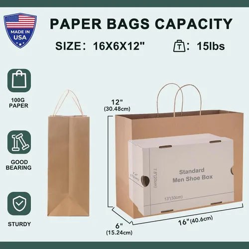 Vista 2 de METRONIC Gift Bags with Handles,16x6x12 Recyclable Brown Paper Bags 50Pcs Marrón