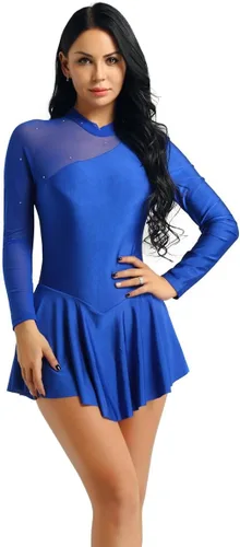 Vista 3 de YiZYiF Lyrical - Vestido de patinaje sobre hielo para mujer, manga larga, elastano, leotardo de gimnasia