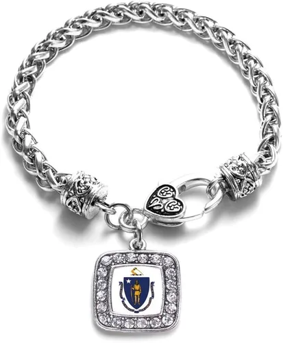Vista 171 de Pulsera de dijes cuadrados de plata con joyería de circonita cúbica