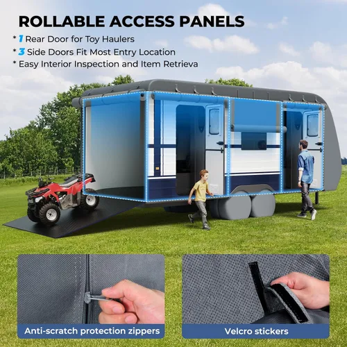 Vista 7 de RVMasking Cubierta para Remolque de Viaje RV de 24-26 pies, Cubierta para Caravana de 7 Capas Extra Gruesa Impermeable Resistente al Viento