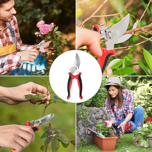 Vista 7 de 6 tijeras de podar de jardín resistentes a granel, tijeras de jardinería de acero inoxidable, tijeras de jardinería de mano, podadoras manuales