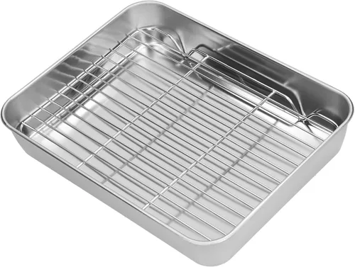 Vista 7 de Bandeja para asar, bandeja rectangular de acero inoxidable para hornear y estante para cocinar hornear (9.3 x 6.9 x 2.0 in)