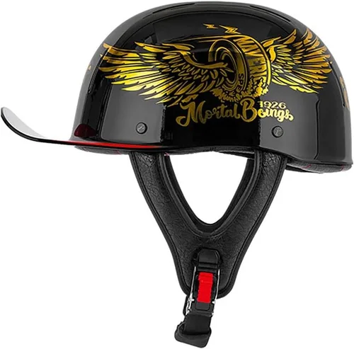 Vista 10 de Gorra de béisbol para motocicleta, medio casco para adultos, hombres y mujeres, cara abierta, retro, casco de motocicleta aprobado por DOT, carcasa