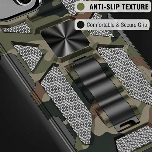 Vista 9 de CCSmall Funda de camuflaje para Apple iPhone 14 para hombres, protección resistente a prueba de golpes con función atril para iPhone 14 MC verde