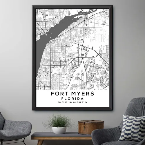 Vista 4 de Generic Mapa de Fort Myers, Florida, Light 2 (8x10) - Mapa de Pared Matte City en escala de grises