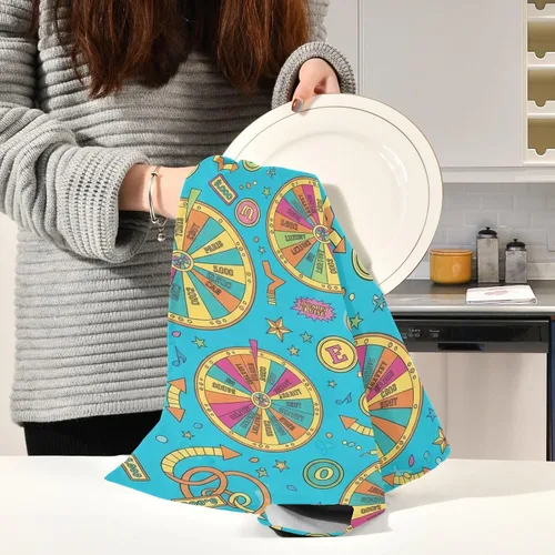 Vista 6 de GAIREG Colorful Retro Blue Dish Cloth Set, 28x18 Inch Absorbent Commercial Kitchen Towels Bulk, Set of 6