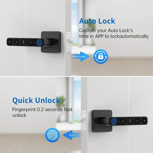 Vista 4 de Cerradura de puerta de huellas dactilares, perilla de puerta inteligente, cerraduras de puerta biométricas, con aplicación/código/llave