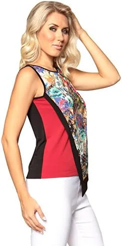 Vista 2 de LIOR PARIS Blusa sin mangas de dos capas para mujer en estampado mixto y sólido con detalle asimétrico