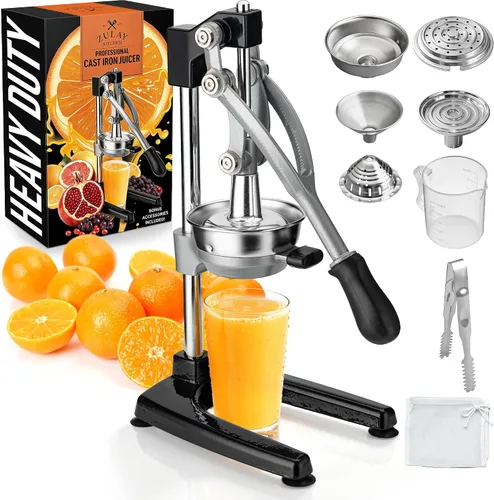 Vista 48 de Zulay Kitchen - Exprimidor de hierro fundido, exprimidor manual naranja, prensa de cítricos, color negro 01 - negro