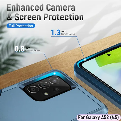 Vista 7 de Funda híbrida de doble capa para Galaxy A52 (5G) de 6.5 pulgadas de grado militar resistente a los golpes con 1 soporte magnético para automóvil y 2