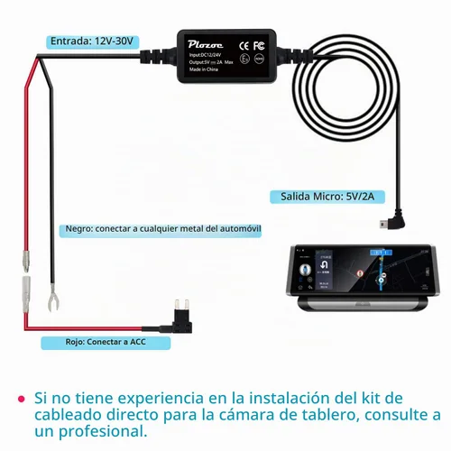 Vista 7 de Dash Cam Hardwire Kit Micro USB 12V-24V a 5V Car Dash Camera