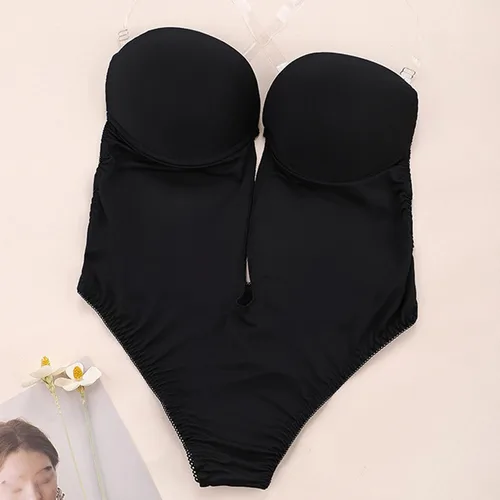 Vista 6 de Eaktool Ropa para mujer, ropa interior de corte bajo sin espalda, tanga sexy sin costuras, espalda descubierta