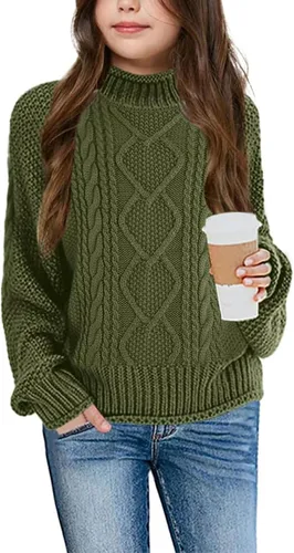 Vista 13 de Imily Bela Suéteres de Cuello Alto para Niñas Niños Ropa de Punto con Manga Murciélago Suéter Grueso Pullover Jumper A-Apricot