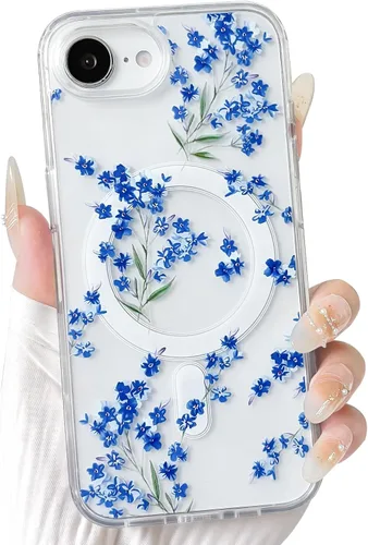 Vista 71 de NITITOP Funda magnética transparente compatible con iPhone 14 Plus/15 Plus, compatible con MagSafe lindas flores, hojas florales para mujeres