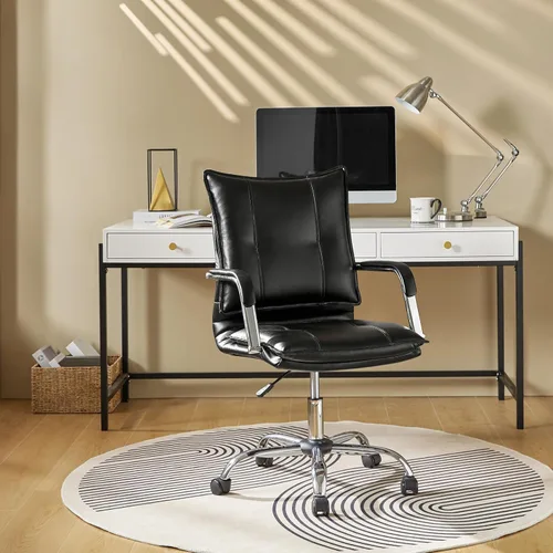 Vista 11 de HULALA HOME Silla de escritorio de piel sintética para oficina en casa, silla giratoria ajustable para computadora con patas y brazos dorados, silla