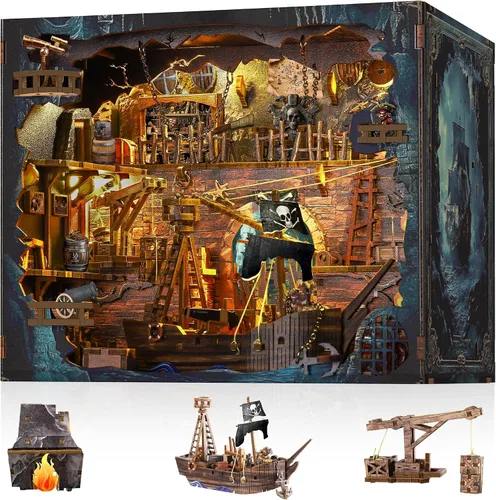 Vista 7 de Kit de rincón de lectura – Rompecabezas 3D de madera con luces LED interactivas, decoración en miniatura DIY para adultos y adolescentes