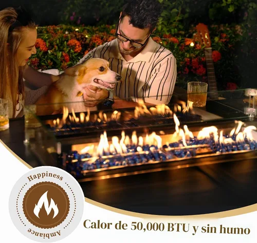 Vista 3 de PIZZELLO Juego de muebles de patio de 10 piezas con mesa de fuego de Cojín azul/mimbre