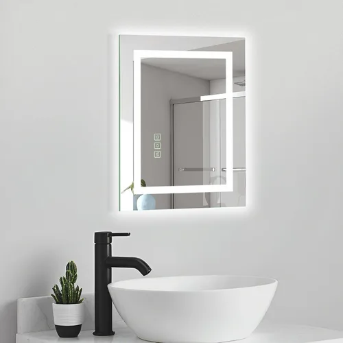 Vista 2 de Espejo de baño LED de 16 x 20 pulgadas, sin marco, con luces retroiluminadas y regulables frontales, antiniebla (apagado automático), espejo