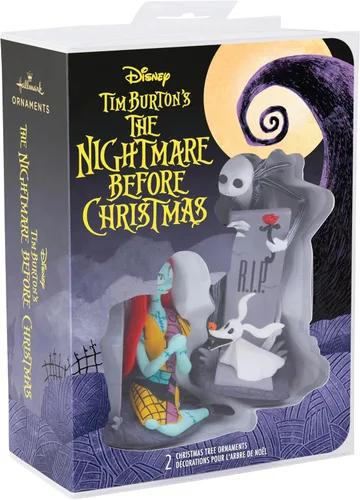 Vista 3 de Hallmark Disney Tim Burton's The Nightmare Before Christmas Jack y Sally con lápidas, adornos de Navidad, juego de 2