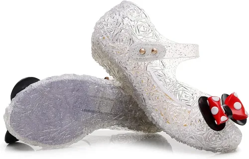 Vista 5 de Zapatos de gelatina para niñas, sandalias de cumpleaños de princesa de reina de la nieve para niñas pequeñas, sandalias azules con purpurina