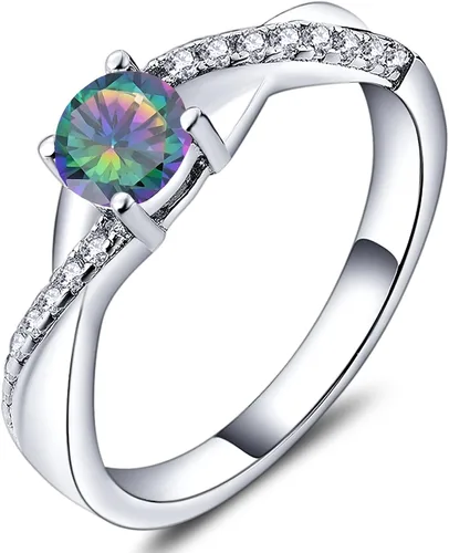 Vista 16 de YL 925, Anillo de compromiso de plata, piedra de nacimiento de corte redondo de 5MM, anillo infinito para mujer 01-Granate-Enero