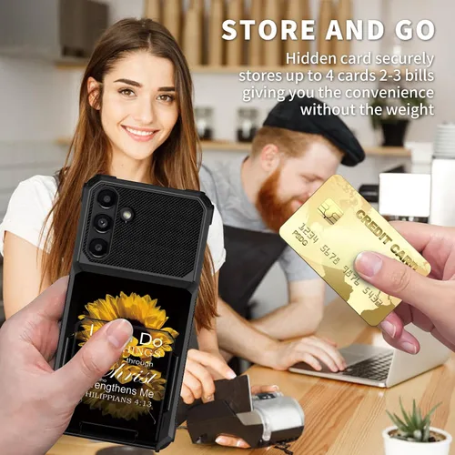 Vista 5 de Funda tipo cartera para Samsung Galaxy A54 5G con ranura para tarjetero, funda con tapa híbrida de doble capa, resistente, a prueba de golpes, funda