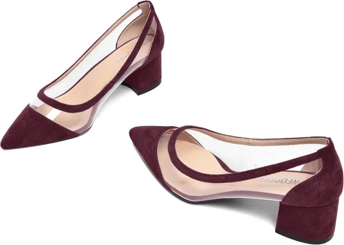 Vista 6 de SHOWFOREST Vestido transparente sólido para mujer, sin cordones, con puntera puntiaguda, gamuza y tacón bajo grueso, zapatos de tacón bajo de 2
