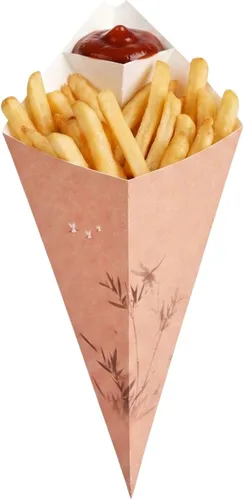 Vista 16 de Restaurantware Conetek - Conos de comida ecológicos de 11.5 pulgadas con bolsillo integrado para condimentos: para aperitivos, cono de papel seguro